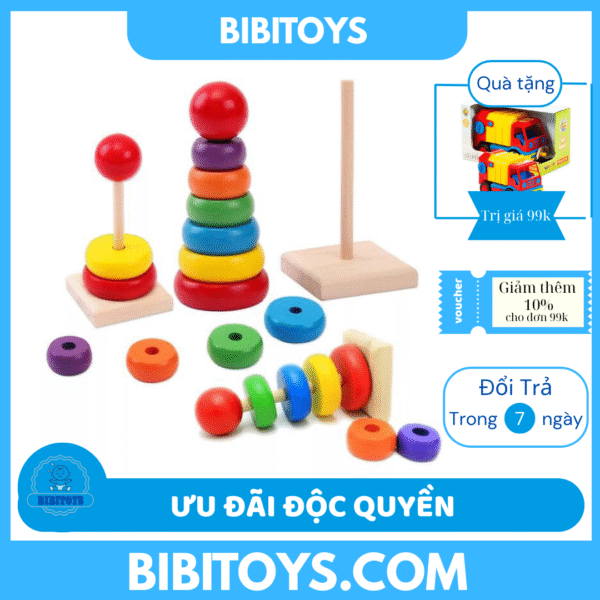 ĐỒ CHƠI GỖ THÁP CẦU VỒNG 7 MÀU