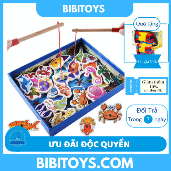 BỘ ĐỒ CHƠI CÂU CÁ SINH VẬT BIỂN NAM CHÂM BẰNG GỖ 15 CHI TIẾT CÓ HỘP ĐỰNG